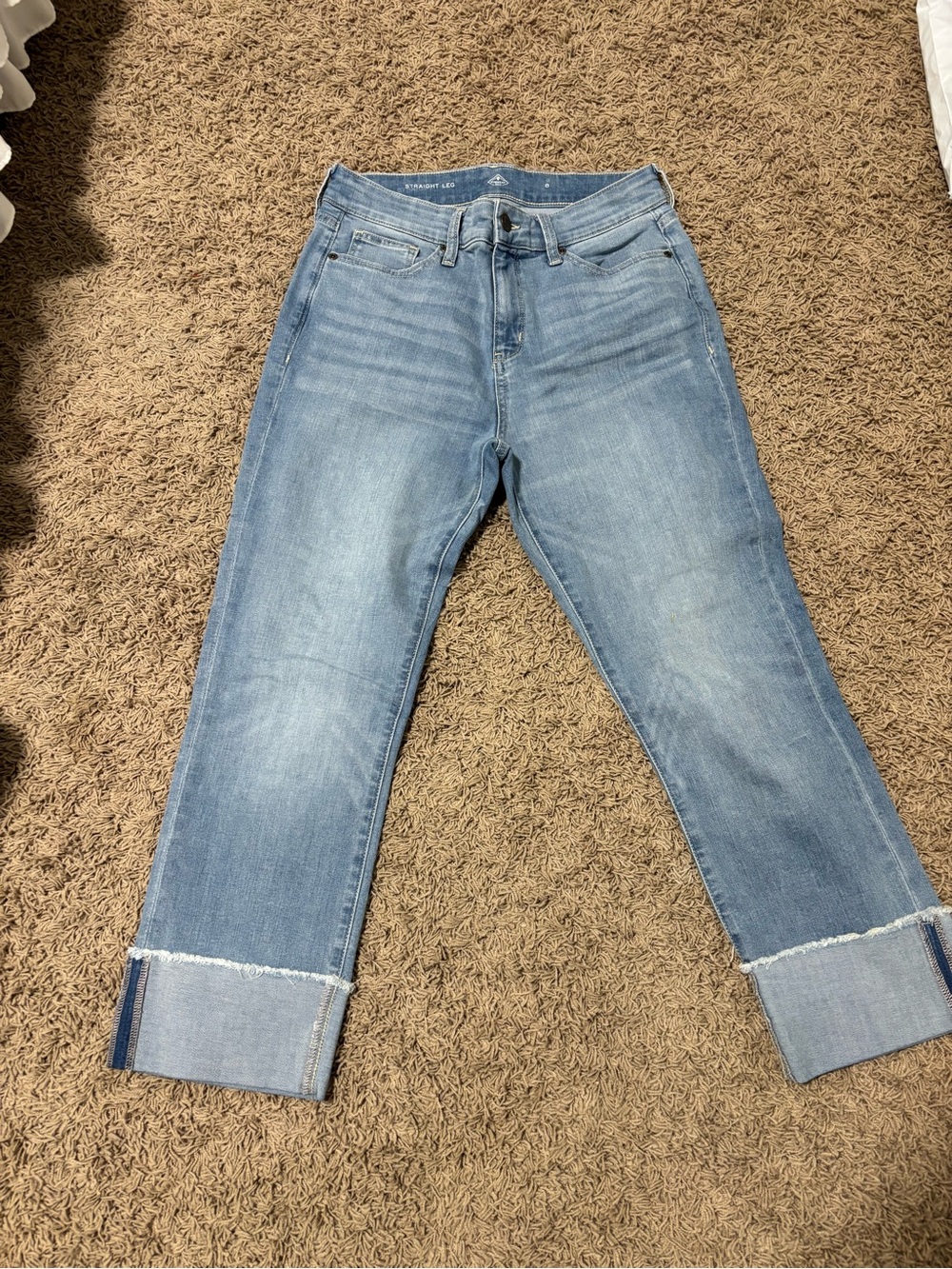 Light Wash Cuffed Straight-Leg Jeans